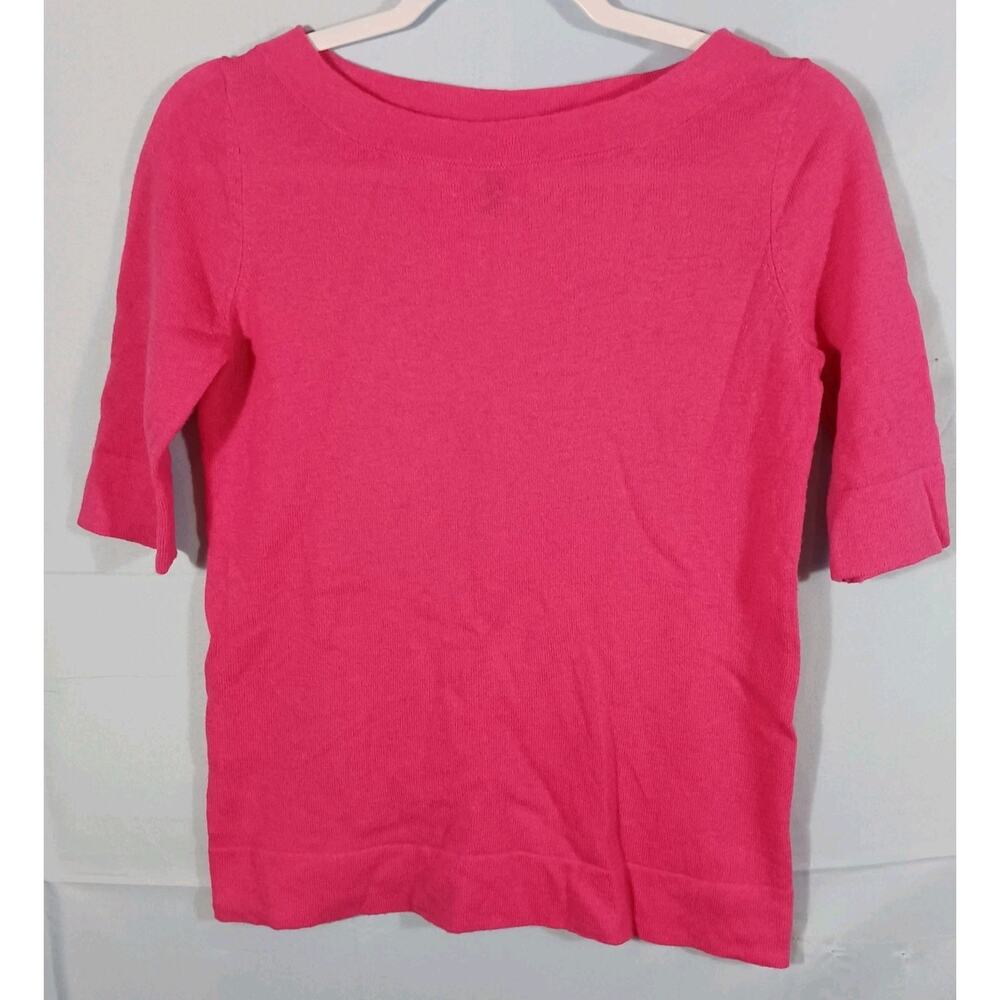 BCBG MAXAZRIA Sweater Women's XS Hot Pink Short Sleeve Merino Wool Cashmere